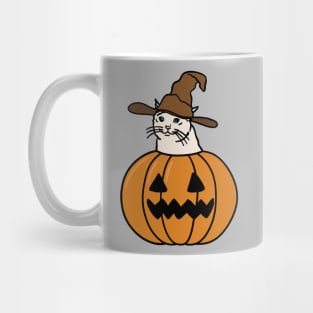 Crying Cat Meme In a Halloween Pumpkin Mug